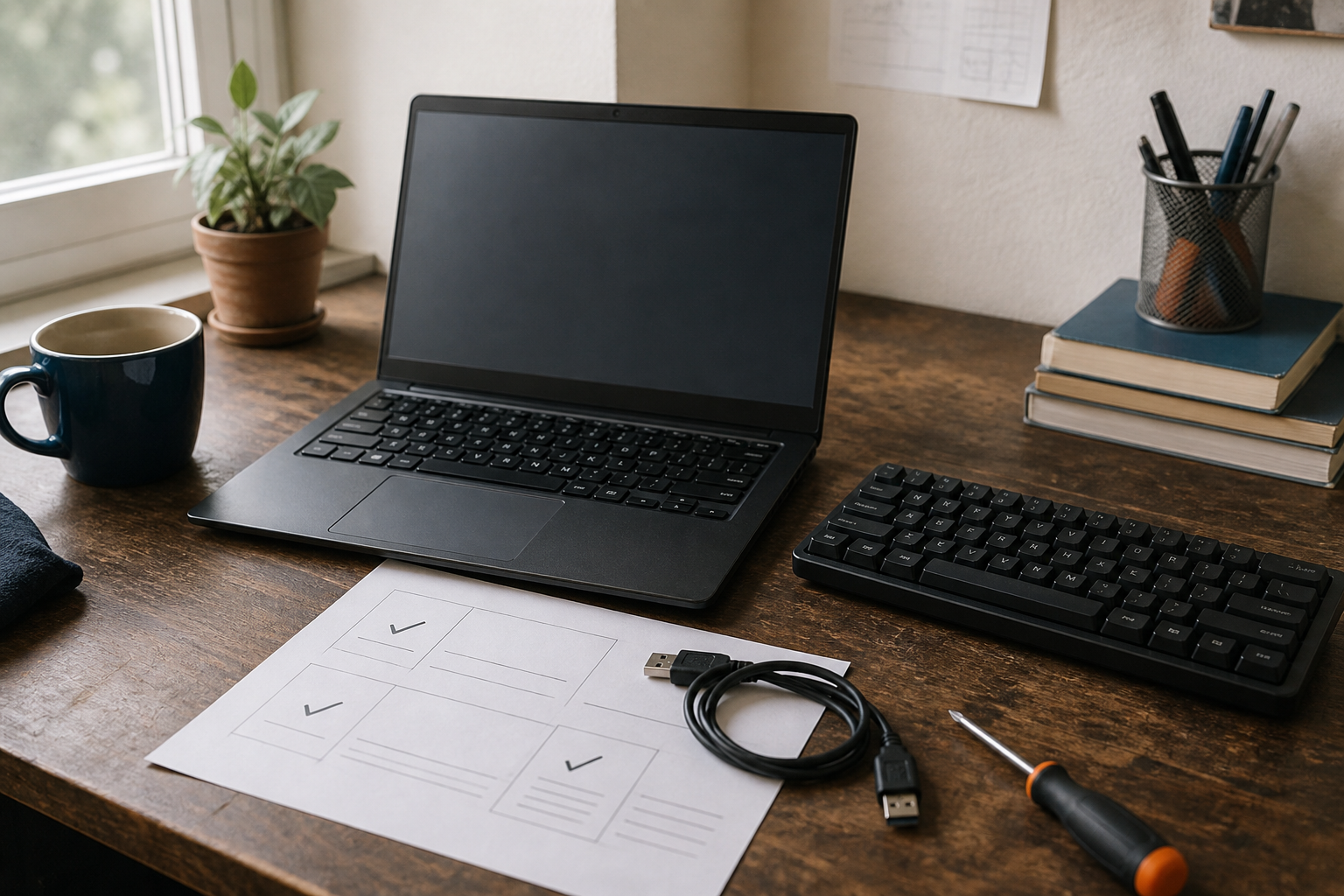 Linux 工作桌與安裝準備情境照片